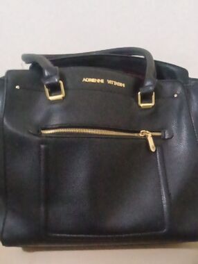 Adrienne Vittadini Black Satchel with Gold Hardware